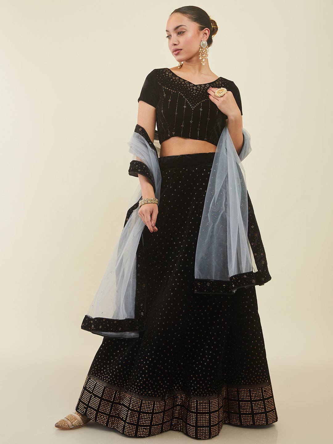 

Soch Embellished Beads and Stones Unstitched Lehenga & Blouse With Dupatta, Black