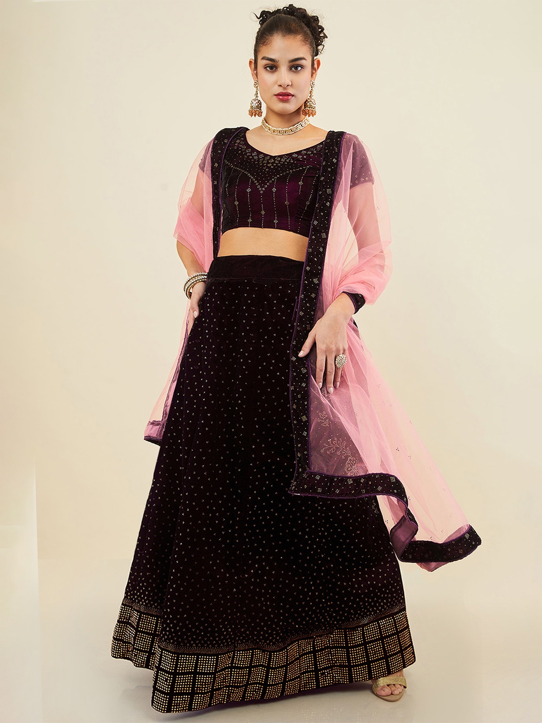 

Soch Embellished Beads and Stones Unstitched Lehenga & Blouse With Dupatta, Maroon