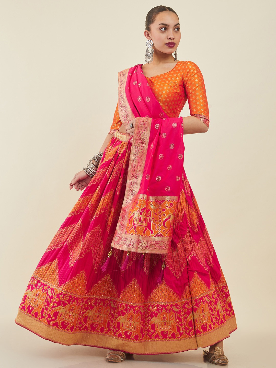 

Soch Unstitched Lehenga & Blouse With Dupatta, Pink