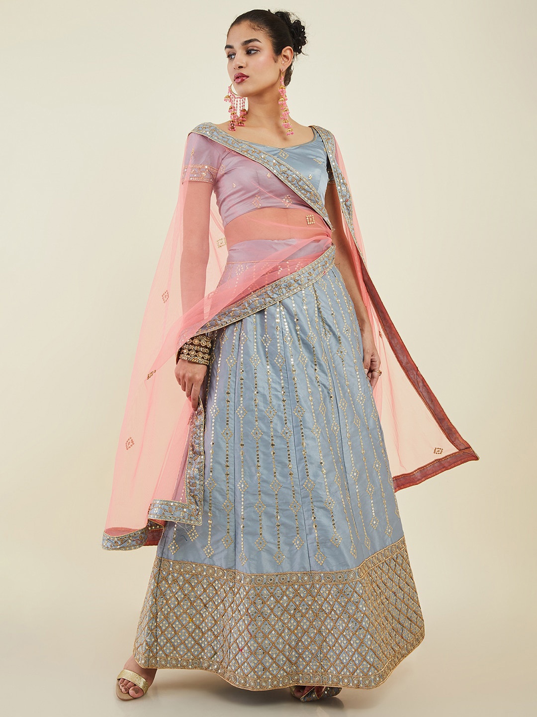 

Soch Embellished Sequinned Unstitched Lehenga & Blouse With Dupatta, Grey