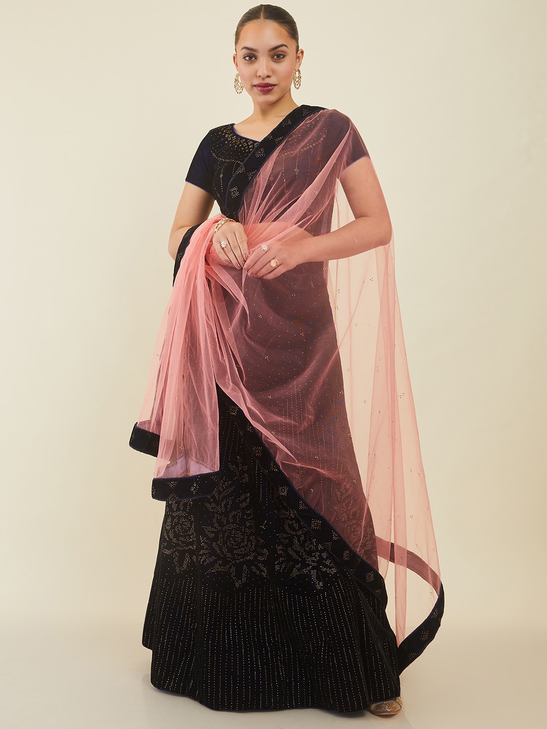 

Soch Embellished Beads and Stones Unstitched Lehenga & Blouse With Dupatta, Navy blue
