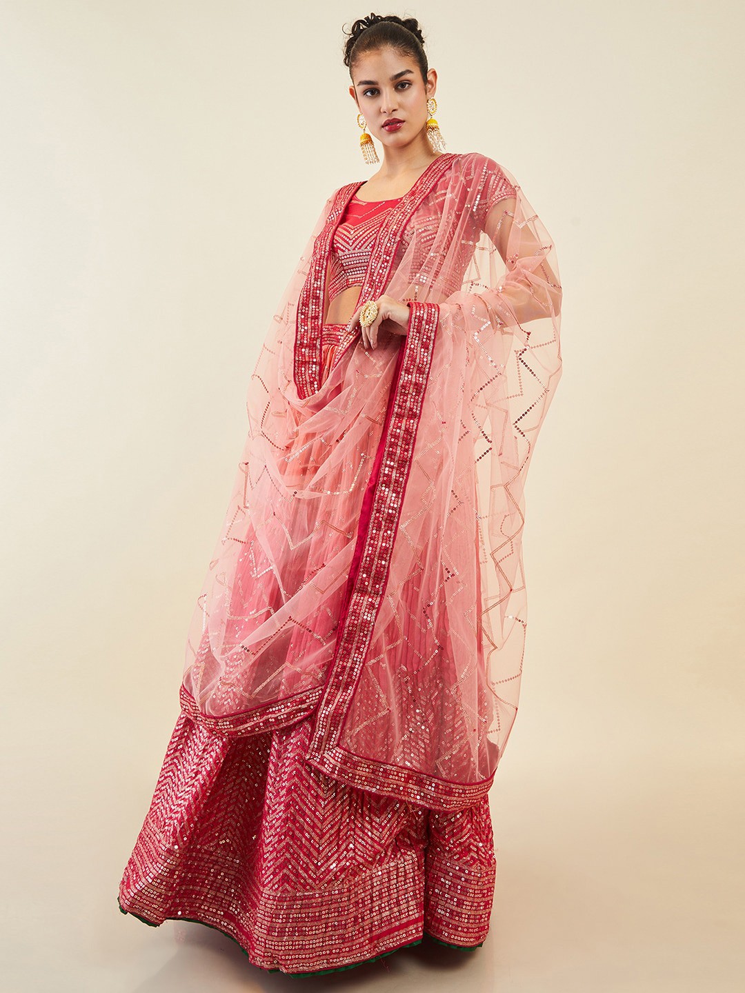 

Soch Embellished Sequinned Unstitched Lehenga & Blouse With Dupatta, Fuchsia