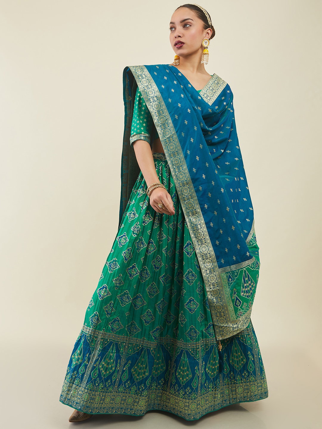 

Soch Unstitched Lehenga & Blouse With Dupatta, Green