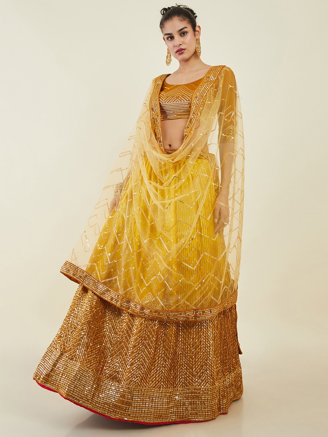 

Soch Embellished Sequinned Unstitched Lehenga & Blouse With Dupatta, Gold