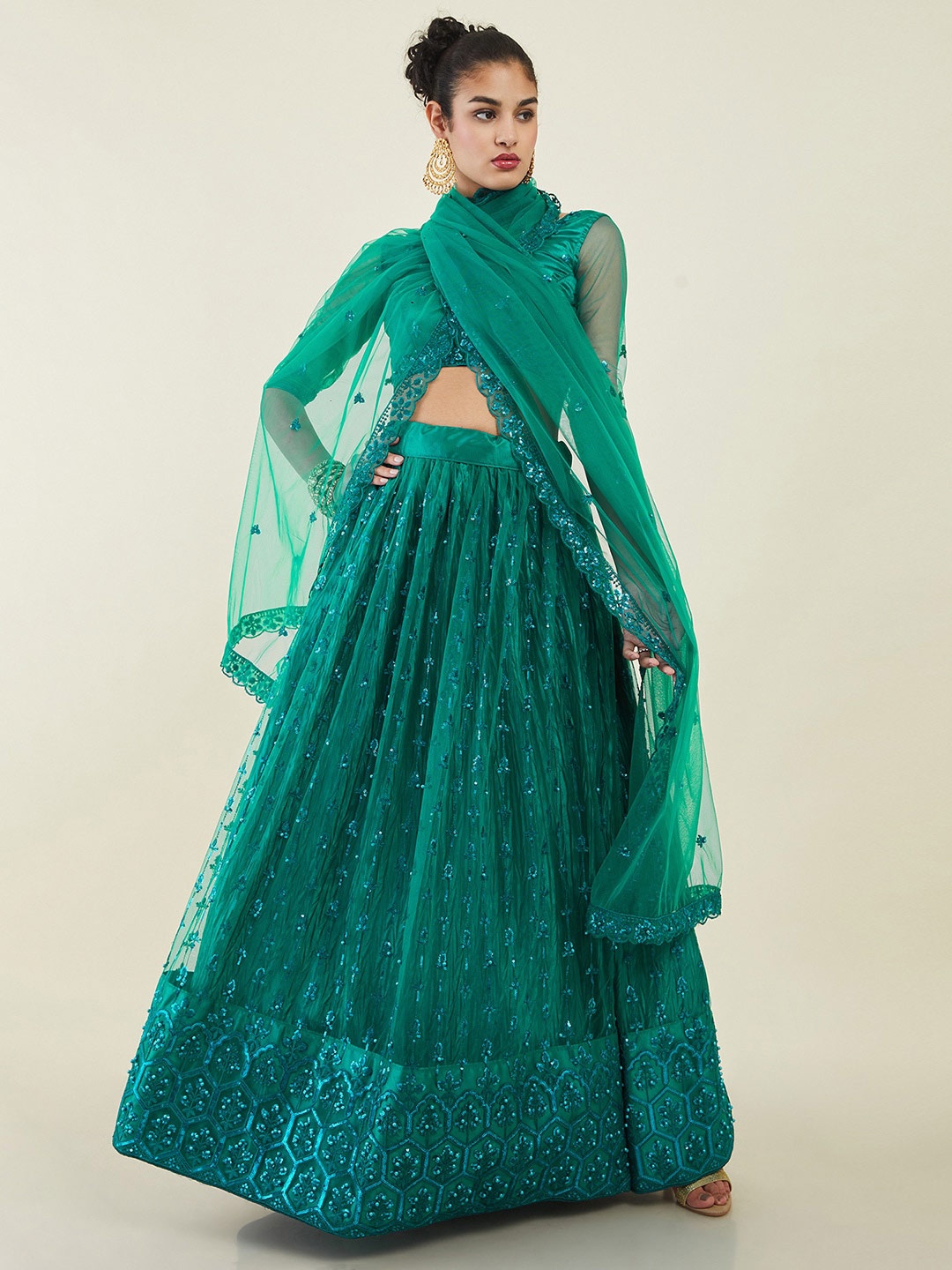 

Soch Embellished Sequinned Unstitched Lehenga & Blouse With Dupatta, Teal