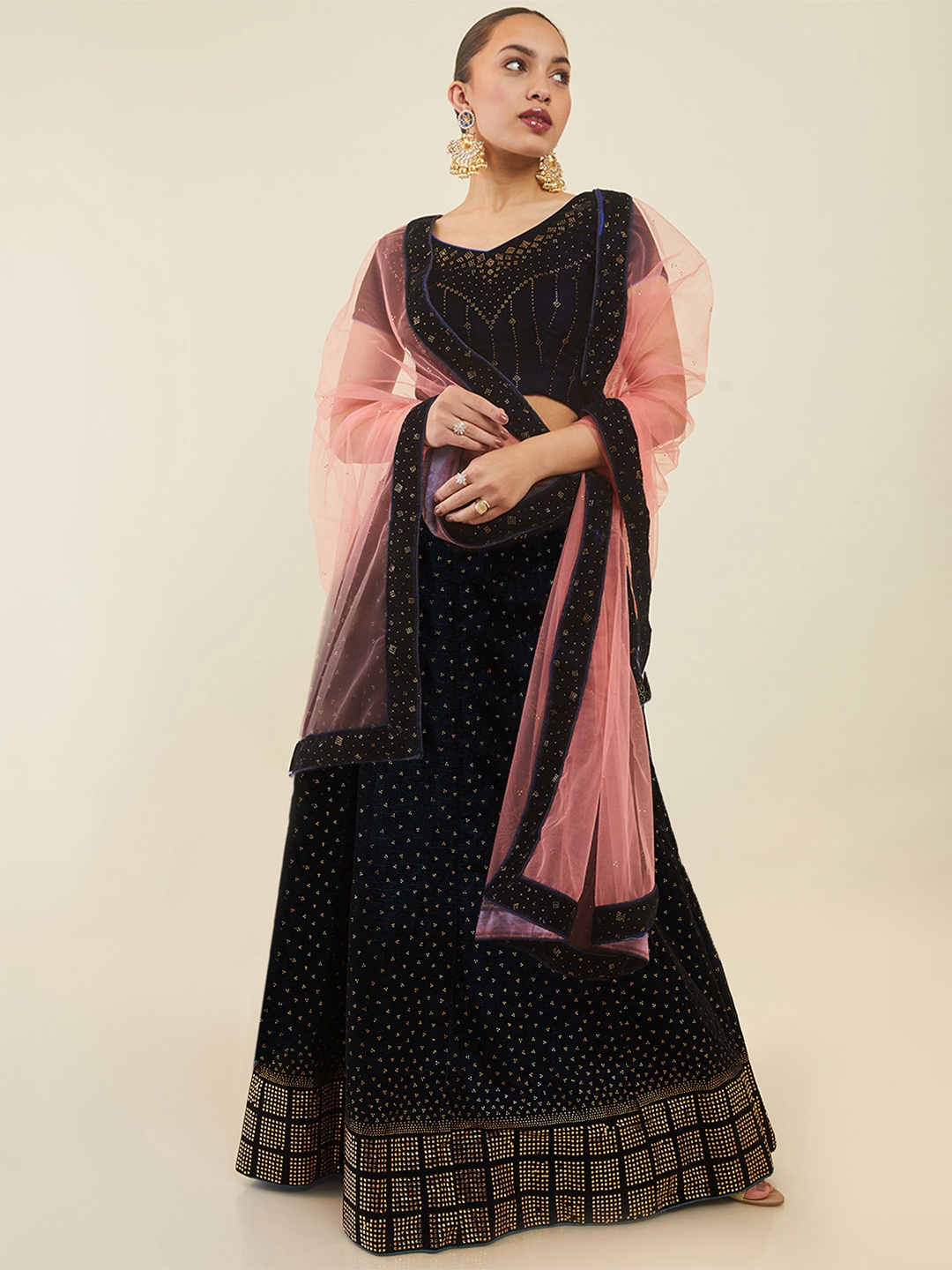 

Soch Embellished Beads and Stones Unstitched Lehenga & Blouse With Dupatta, Blue