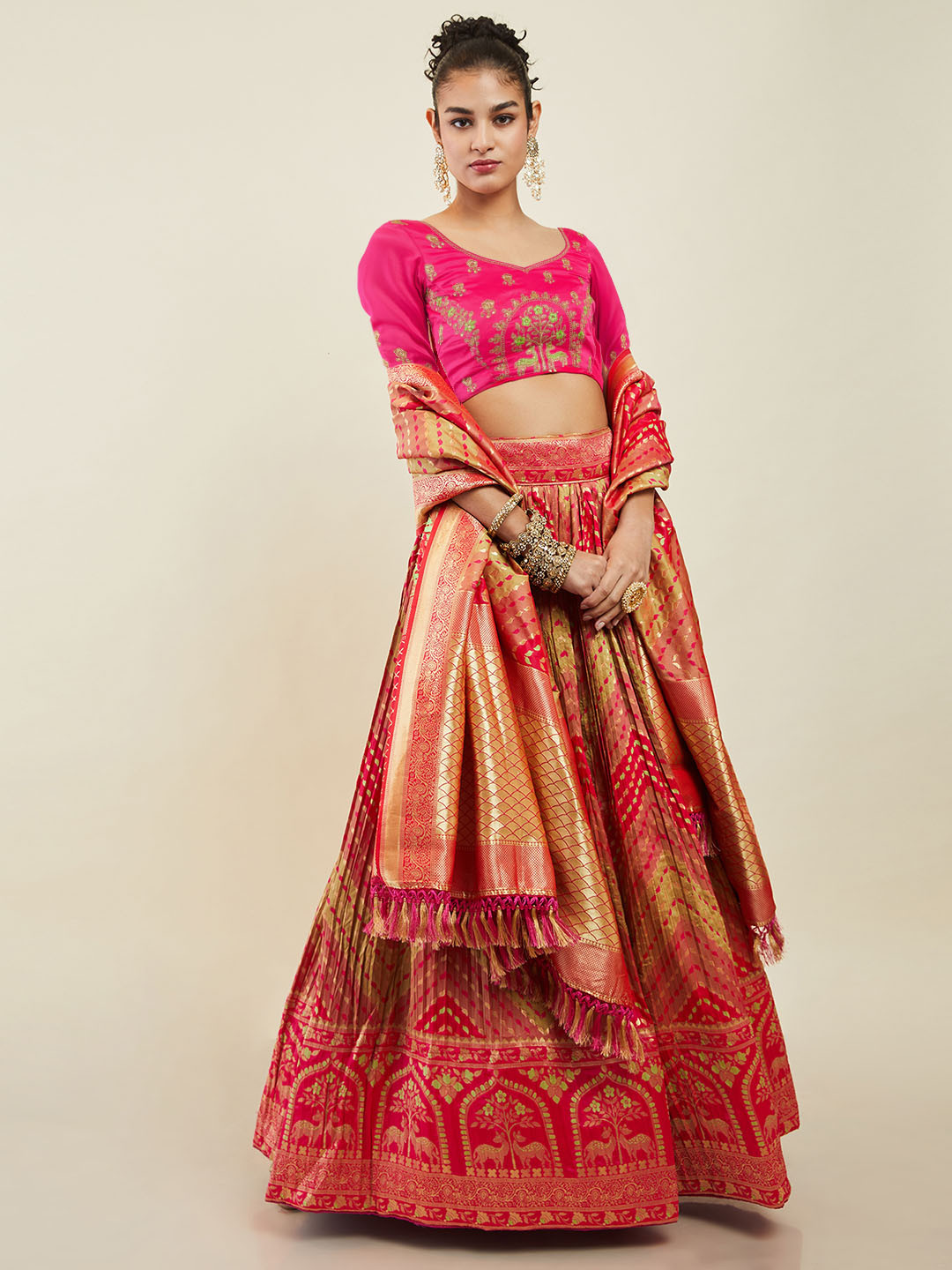 

Soch Embellished Unstitched Lehenga & Blouse With Dupatta, Pink