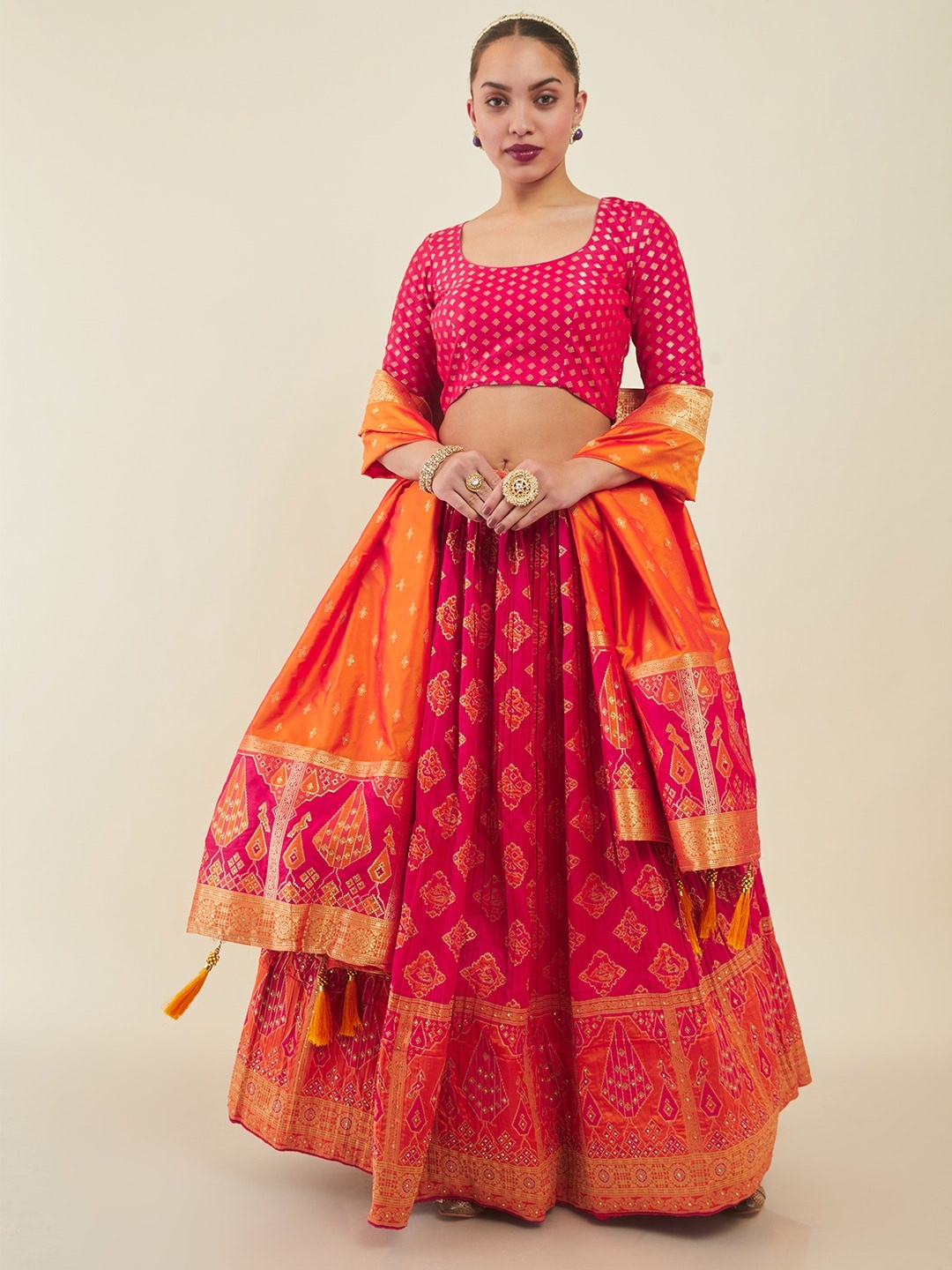

Soch Unstitched Lehenga & Blouse With Dupatta, Fuchsia