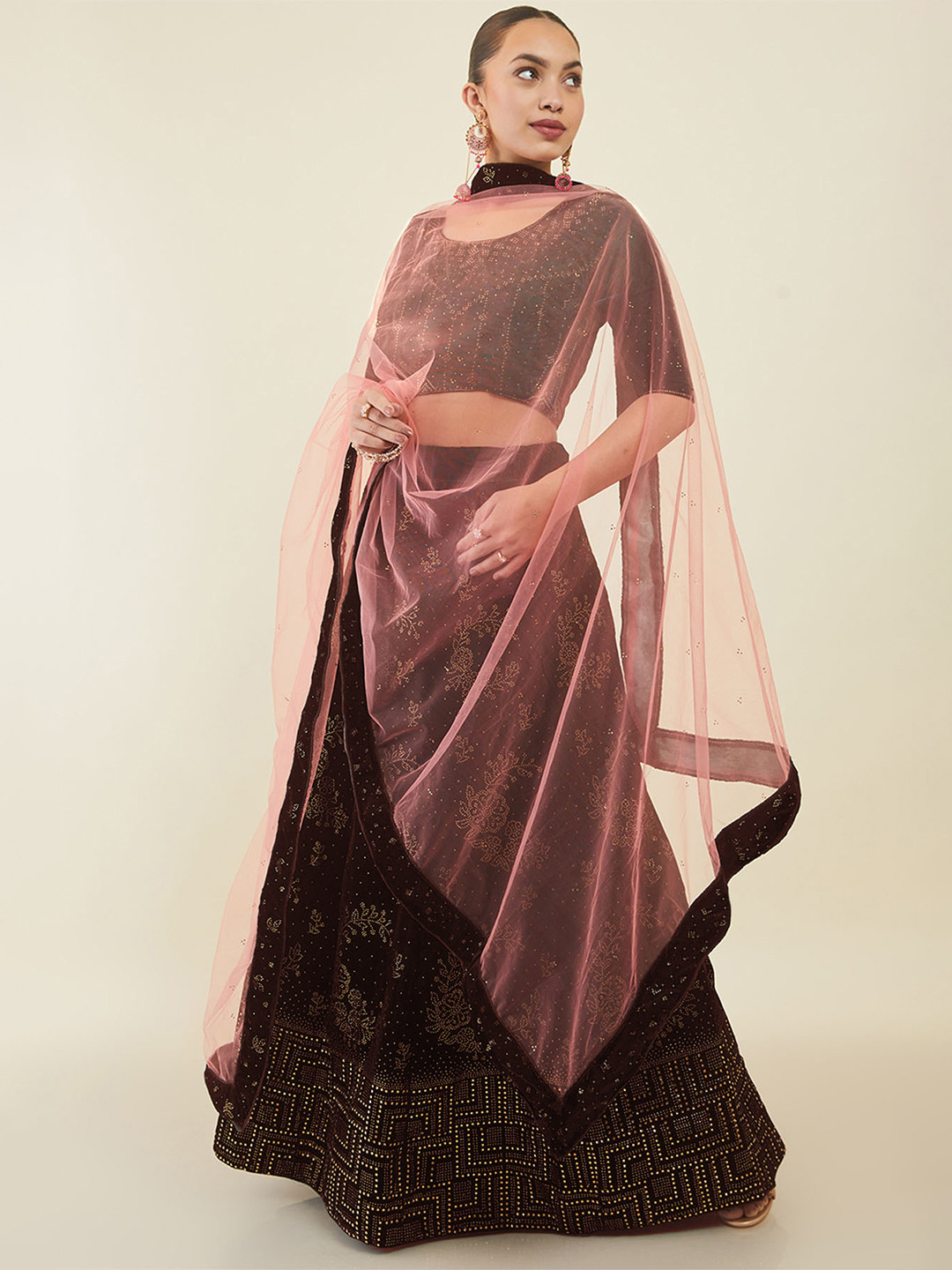 

Soch Embellished Beads and Stones Unstitched Lehenga & Blouse With Dupatta, Maroon