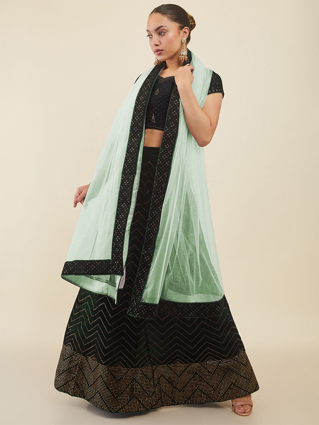 

Soch Embellished Beads and Stones Unstitched Lehenga & Blouse With Dupatta, Green