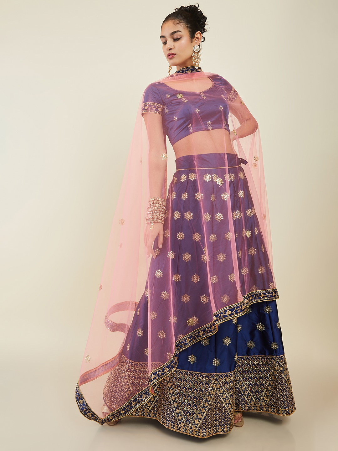 

Soch Embellished Sequinned Unstitched Lehenga & Blouse With Dupatta, Navy blue