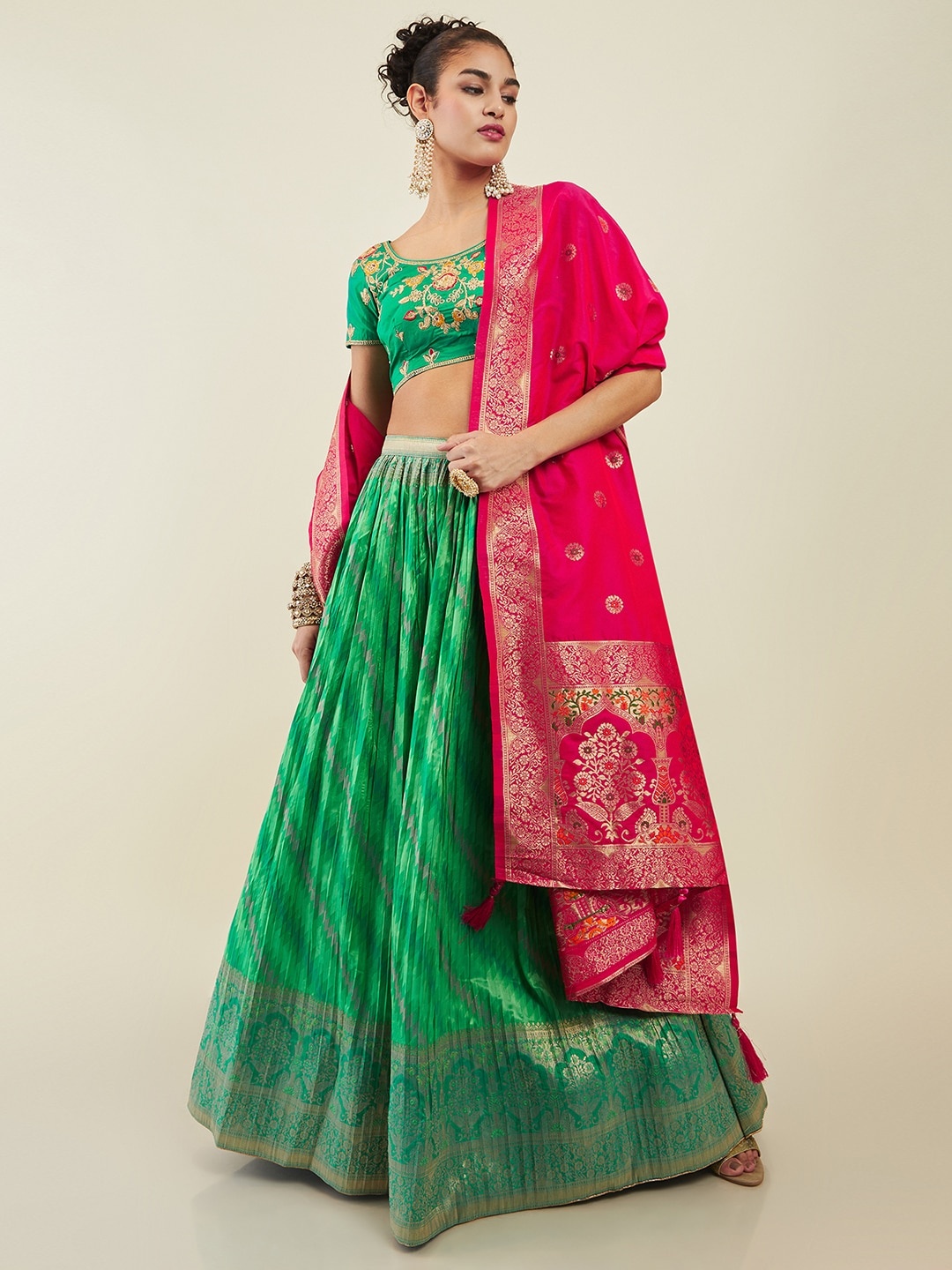 

Soch Embroidered Unstitched Lehenga & Blouse With Dupatta, Green
