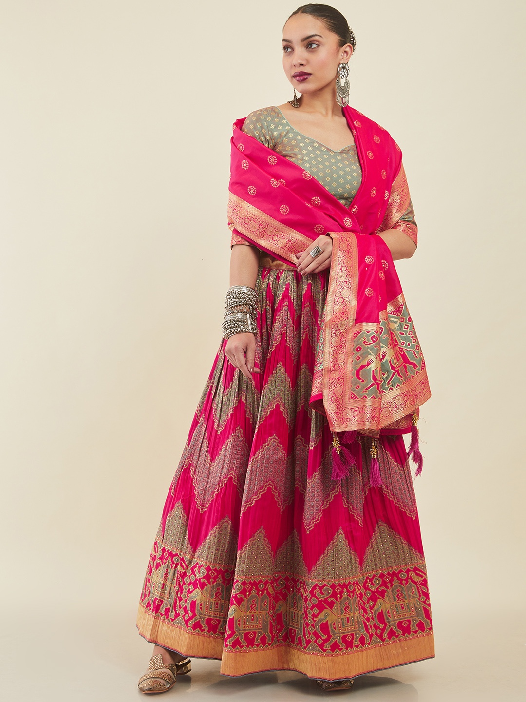 

Soch Art Silk Unstitched Lehenga & Blouse With Dupatta, Fuchsia