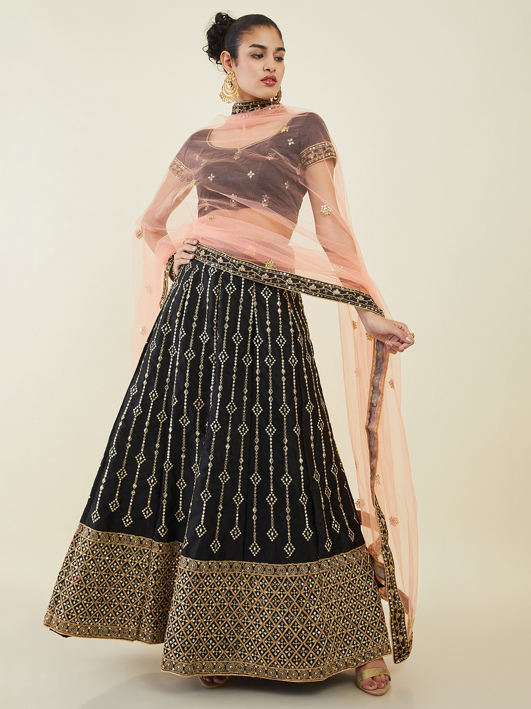 

Soch Embroidered Sequinned Art Silk Unstitched Lehenga & Blouse With Dupatta, Black