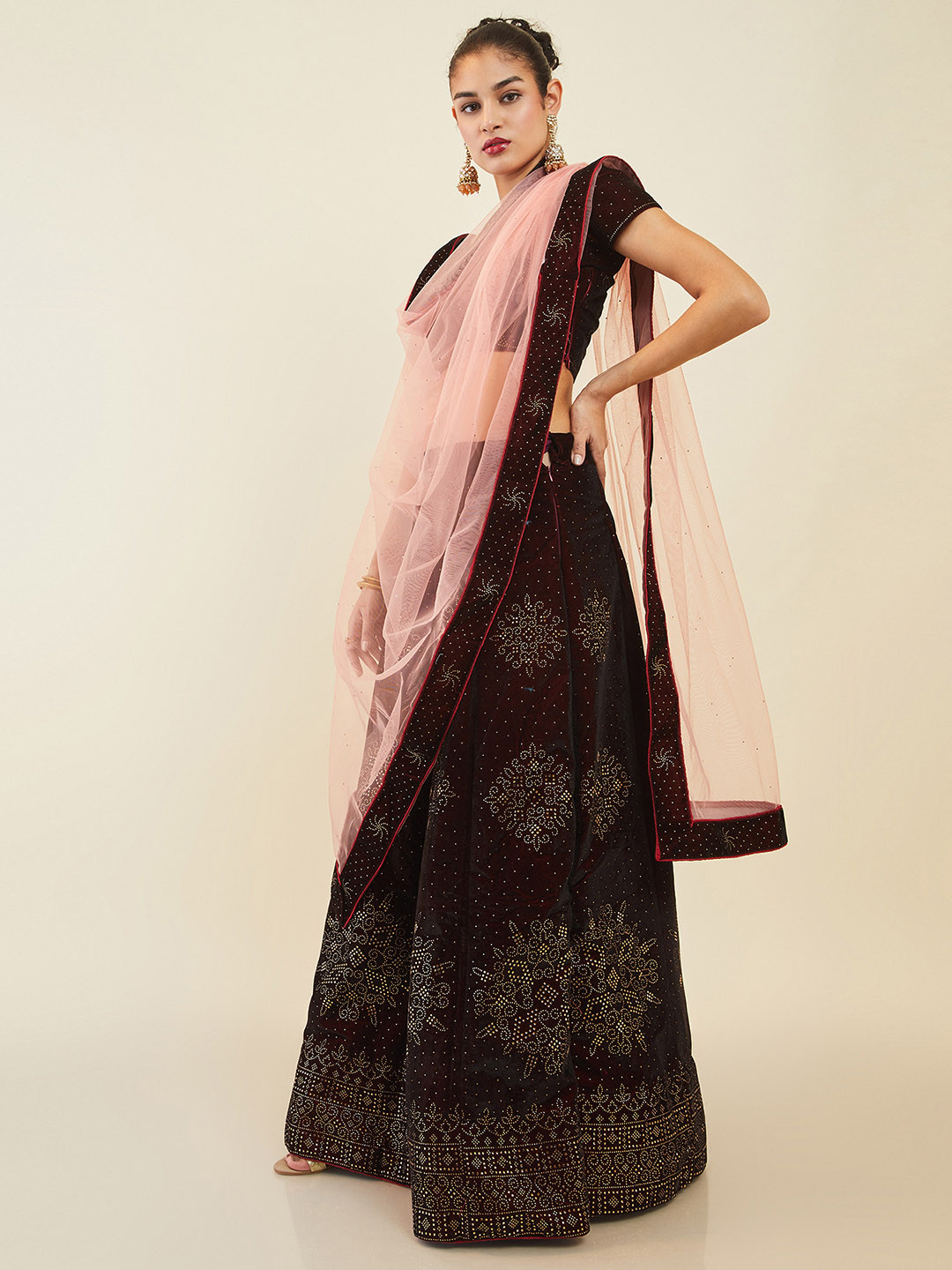 

Soch Embellished Velvet Unstitched Lehenga & Blouse With Dupatta, Maroon