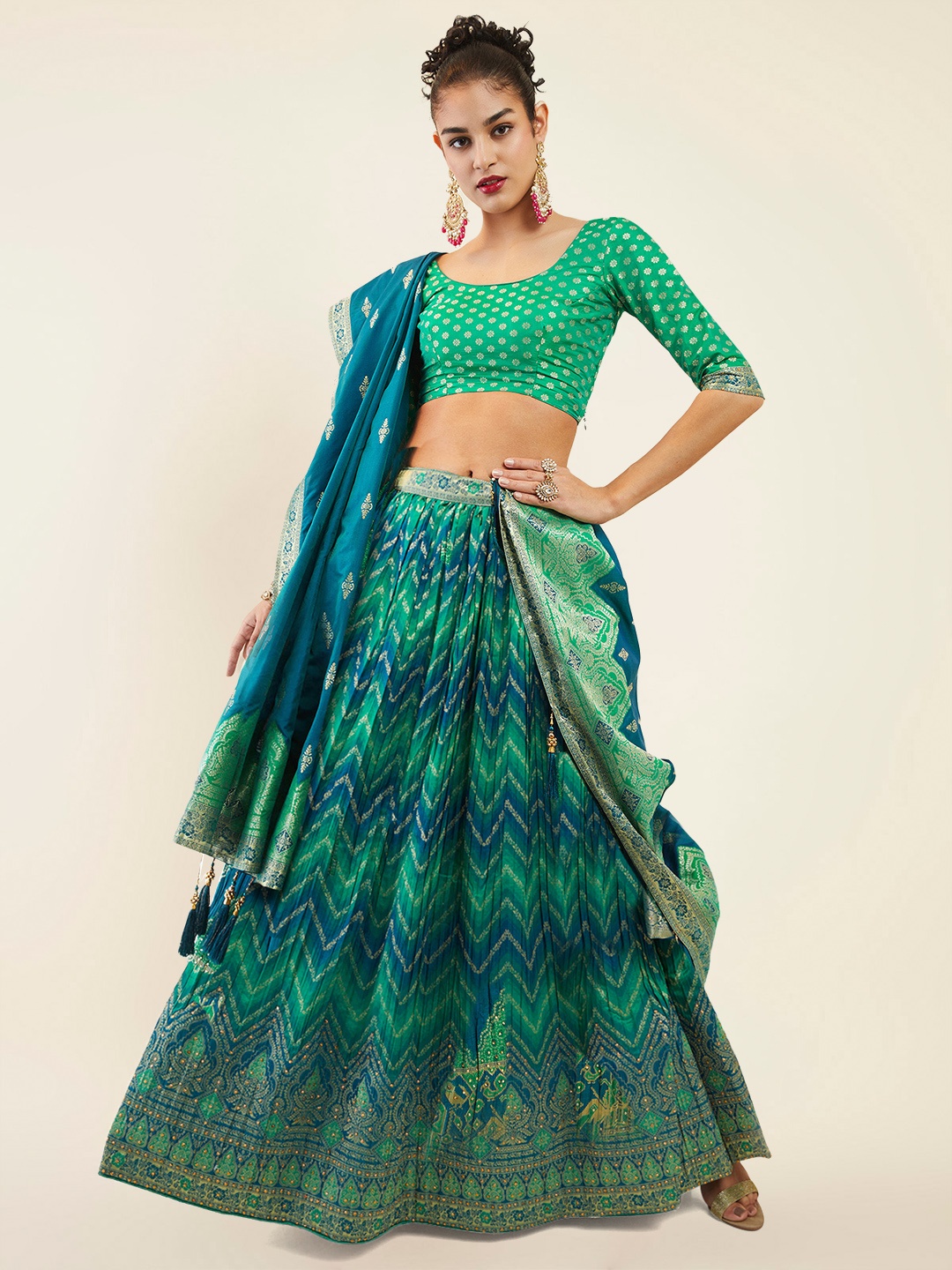 

Soch Art Silk Unstitched Lehenga & Blouse With Dupatta, Green