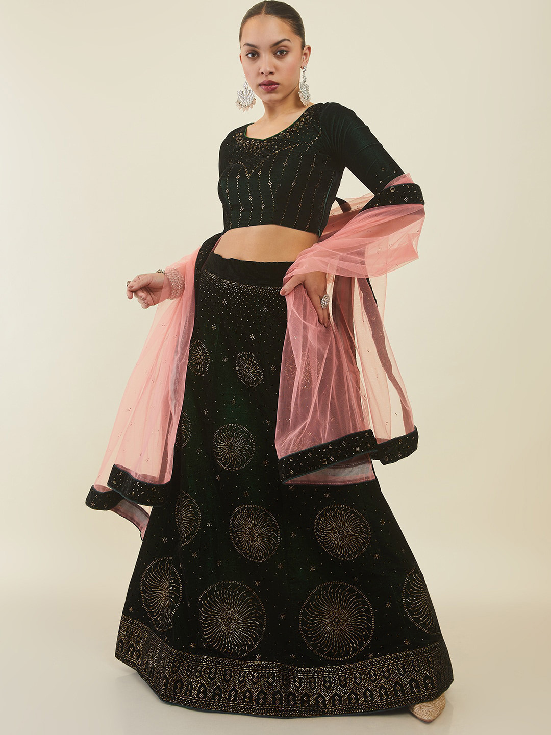 

Soch Embellished Sequinned Unstitched Lehenga & Blouse With Dupatta, Green