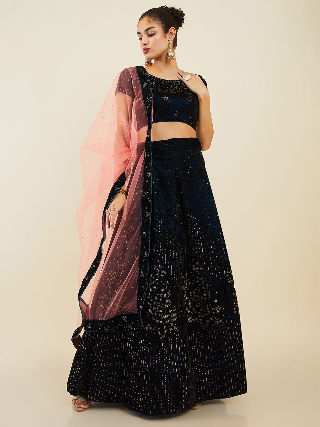 

Soch Embellished Sequinned Unstitched Lehenga & Blouse With Dupatta, Navy blue
