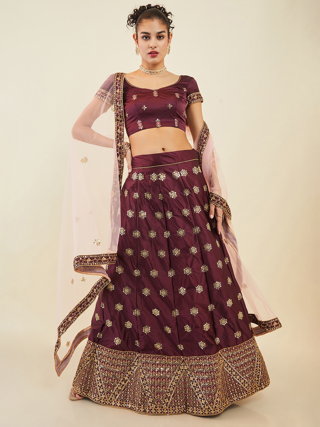 

Soch Embellished Sequinned Unstitched Lehenga & Blouse With Dupatta, Maroon