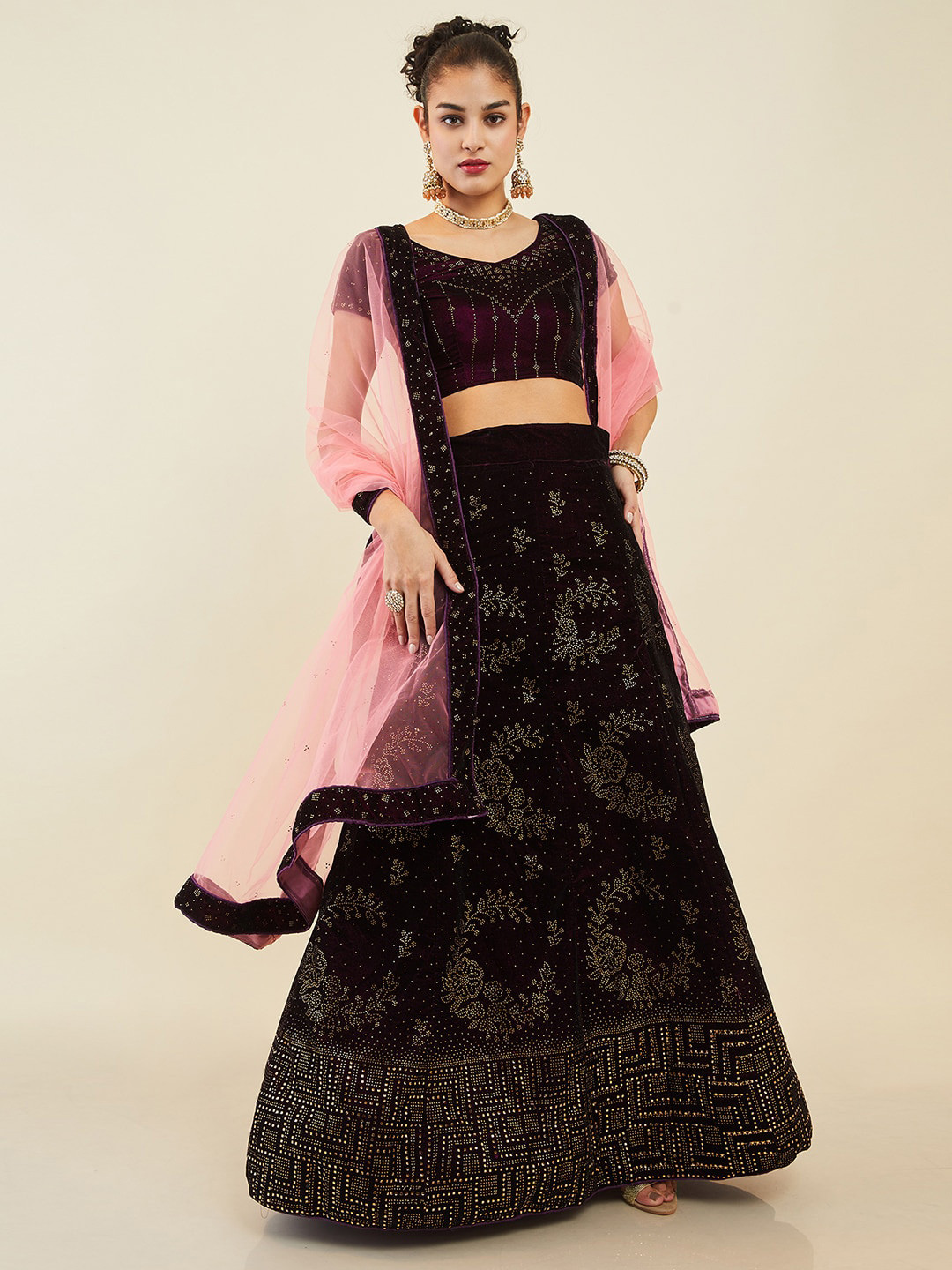 

Soch Embellished Beads and Stones Unstitched Lehenga & Blouse With Dupatta, Maroon