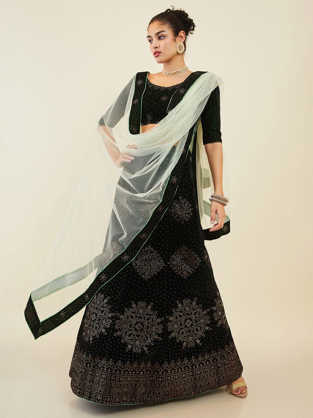 

Soch Embellished Beads and Stones Unstitched Lehenga & Blouse With Dupatta, Green