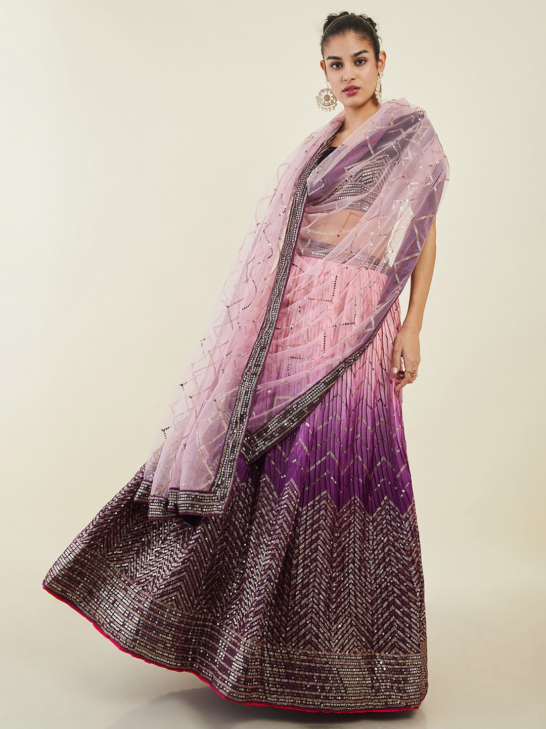 

Soch Embellished Sequinned Unstitched Lehenga & Blouse With Dupatta, Purple