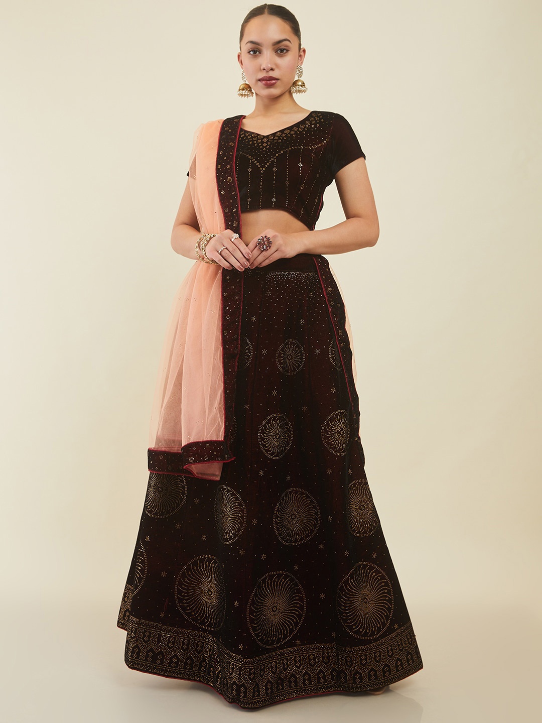 

Soch Embellished Beads and Stones Unstitched Lehenga & Blouse With Dupatta, Maroon