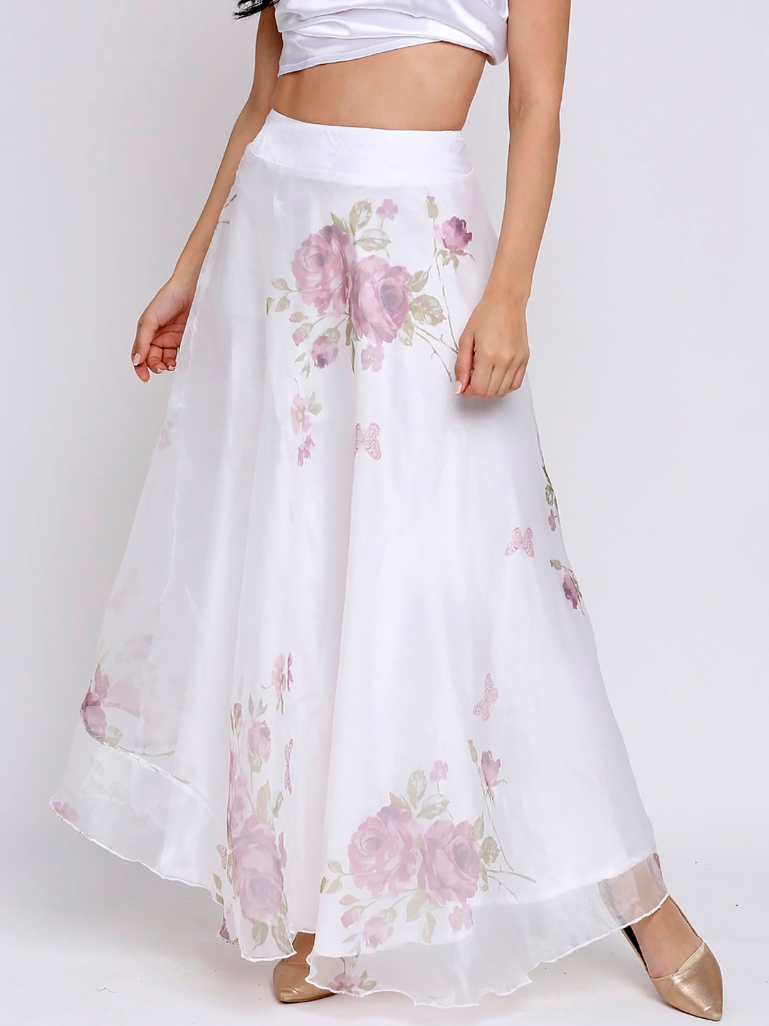 

Ira Soleil Printed Flared Maxi Skirt, White