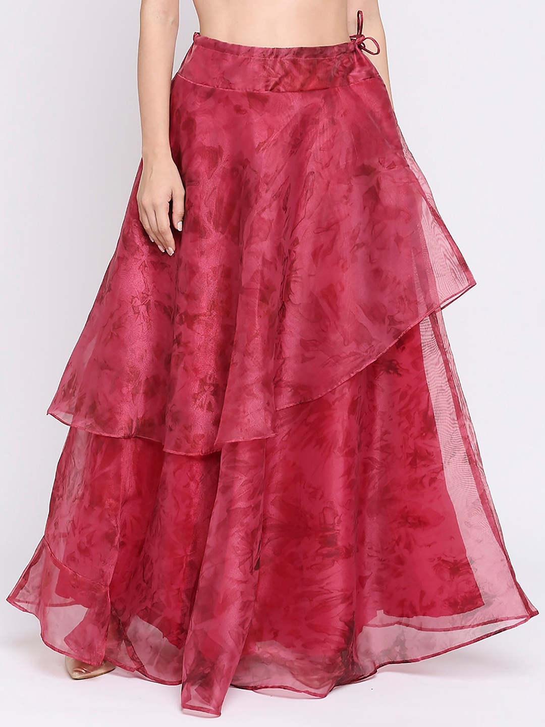 

Ira Soleil Self Design Flared Multi Layered Lined Tissue Skirt, Pink