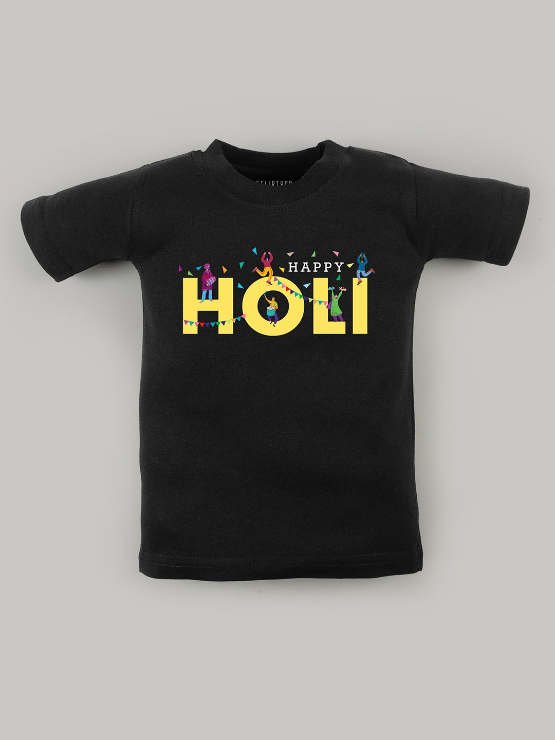

FFLIRTYGO Kids Holi Printed Cotton T-shirt, Black