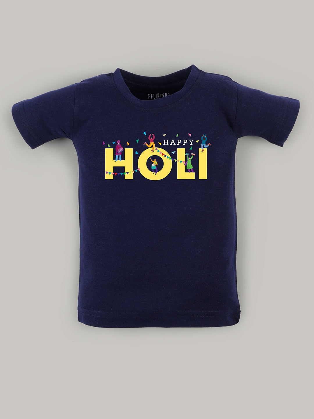 

FFLIRTYGO Kids Holi Printed Cotton T-shirt, Navy blue