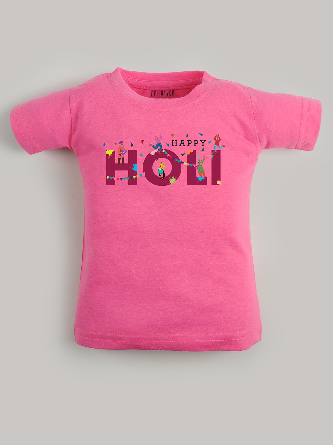 

FFLIRTYGO Kids Typography Printed Cotton T-shirt, Pink