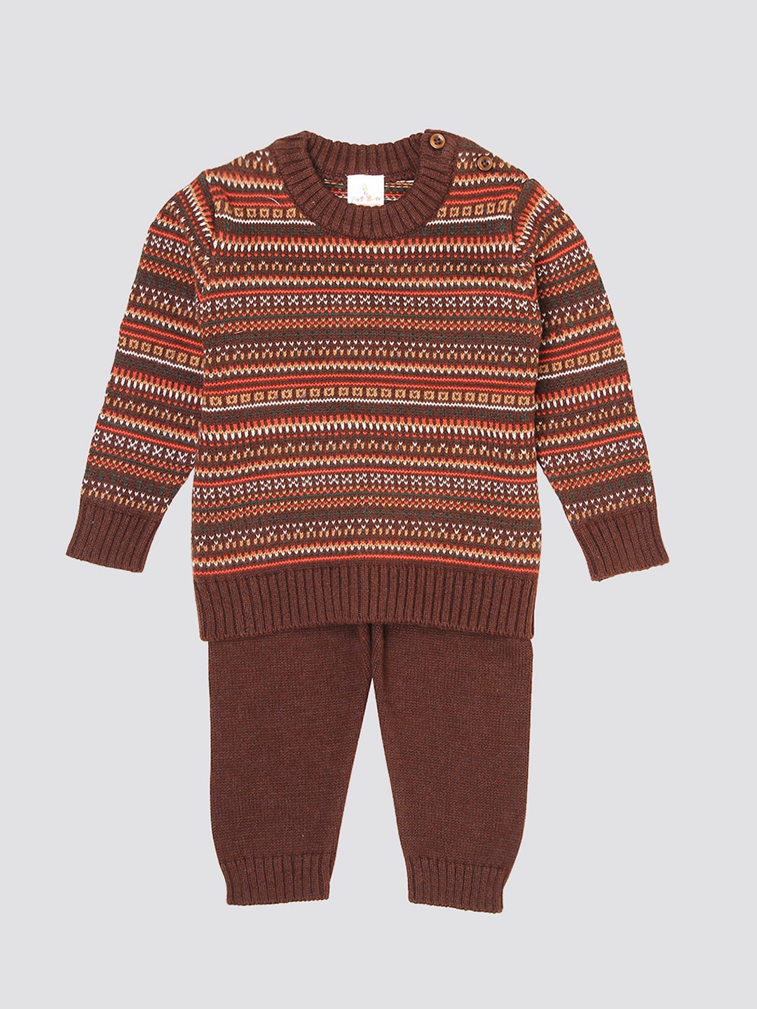 

PORTOBELLO Infants Boys Self Design Sweater with Pyjamas, Brown