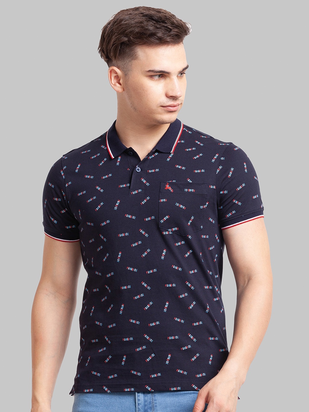 

Parx Polo Collar Conversational Printed Cotton T-shirt, Blue