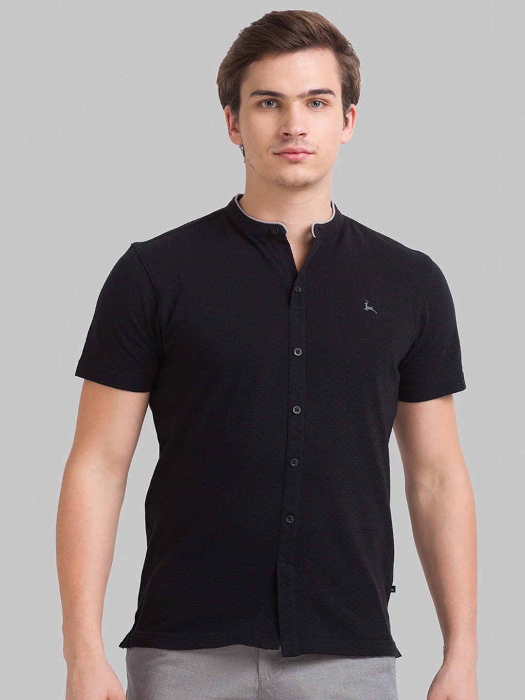 

Parx Men Band Collar Casual Cotton Shirt, Black