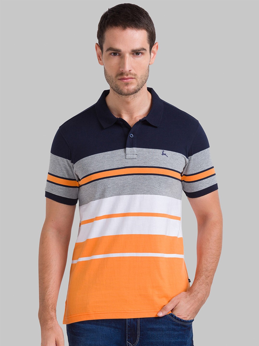 

Parx Men Striped Polo Collar Cotton T-shirt, Navy blue