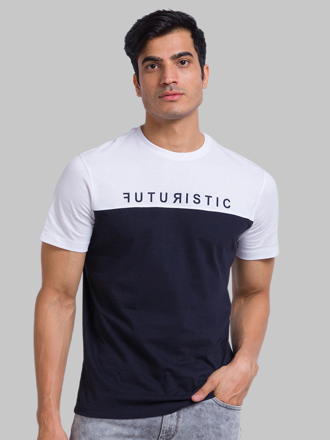 

Parx Colourblocked Cotton T-shirt, Navy blue