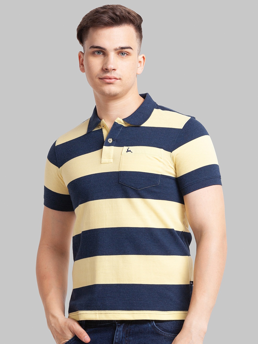 

Parx Striped Polo Collar Cotton T-shirt, Yellow