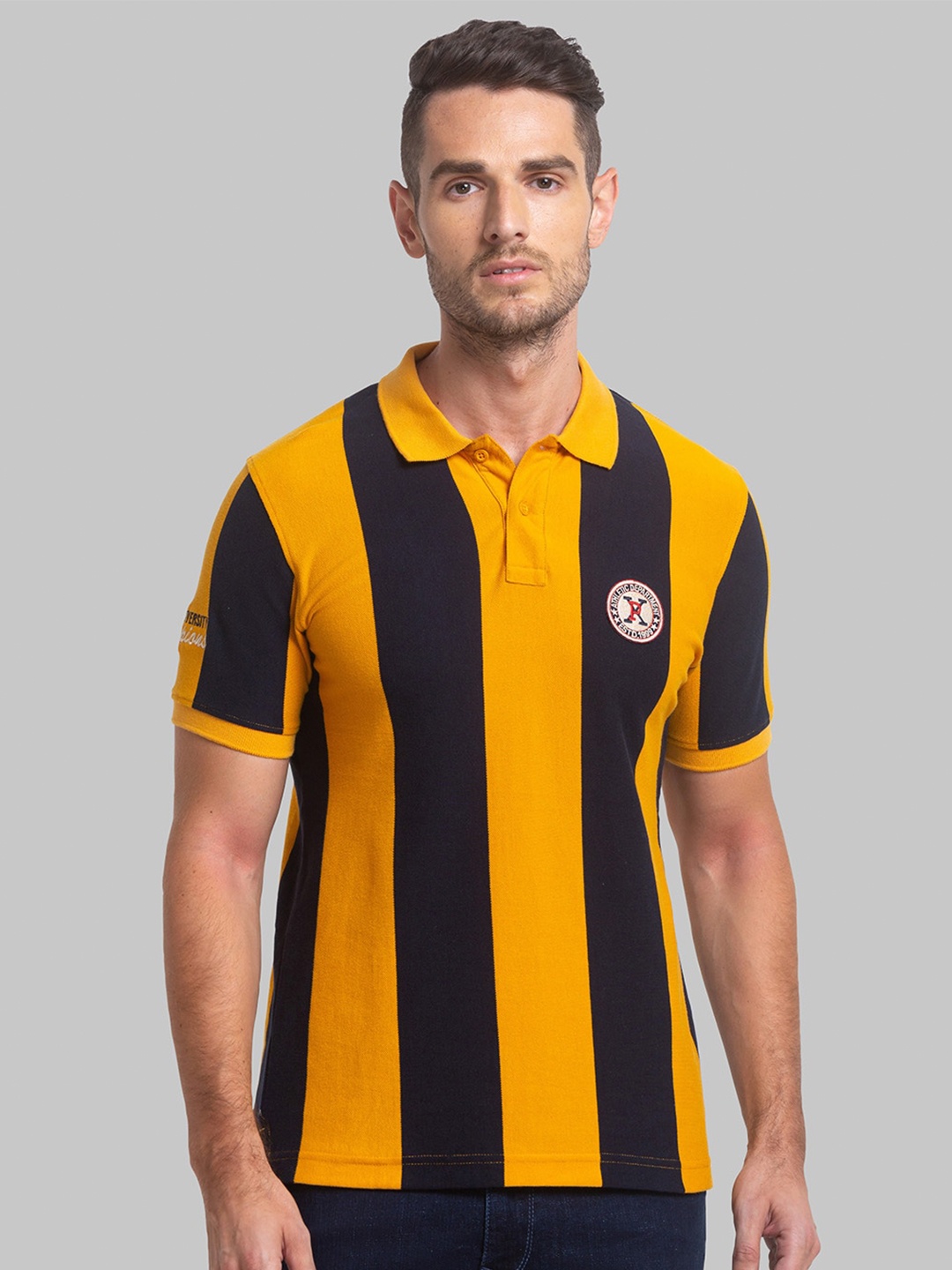 

Parx Men Striped Polo Collar Cotton T-shirt, Yellow