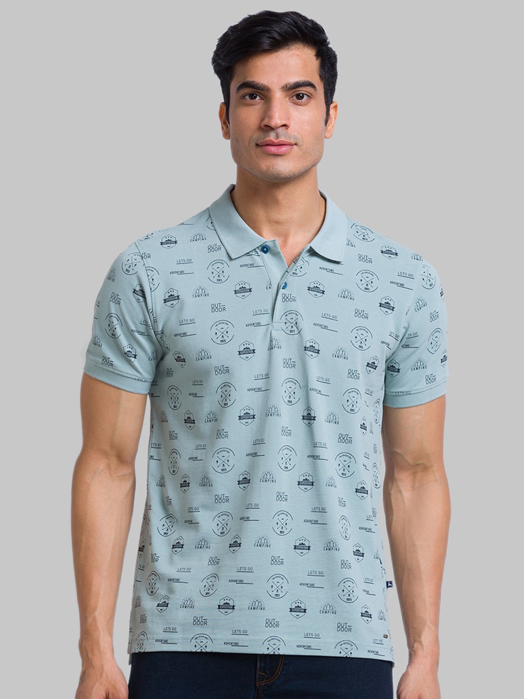 

Parx Conversational Printed Polo Collar Cotton T-shirt, Sea green