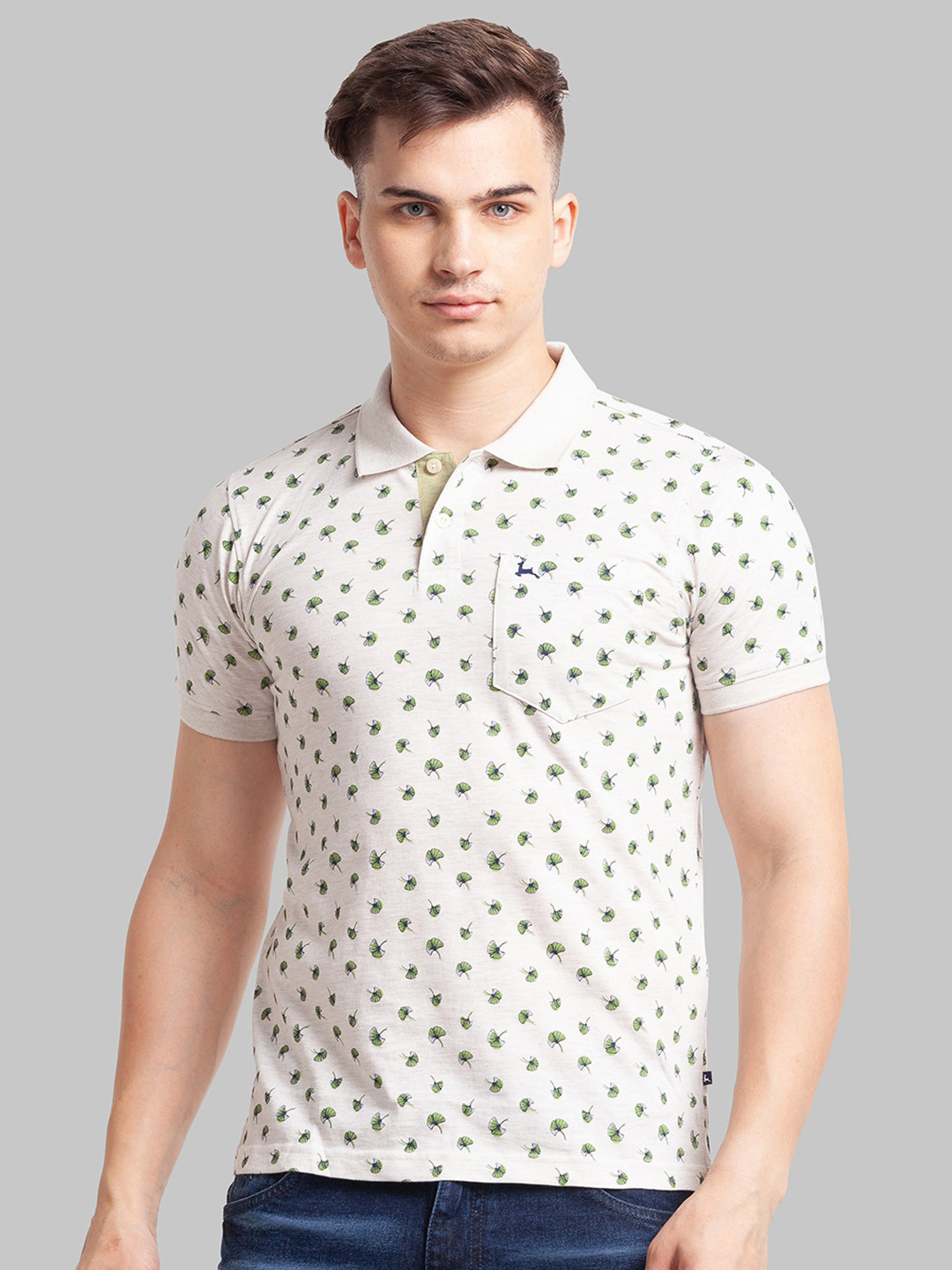 

Parx Men Printed Polo Collar Cotton T-shirt, Beige