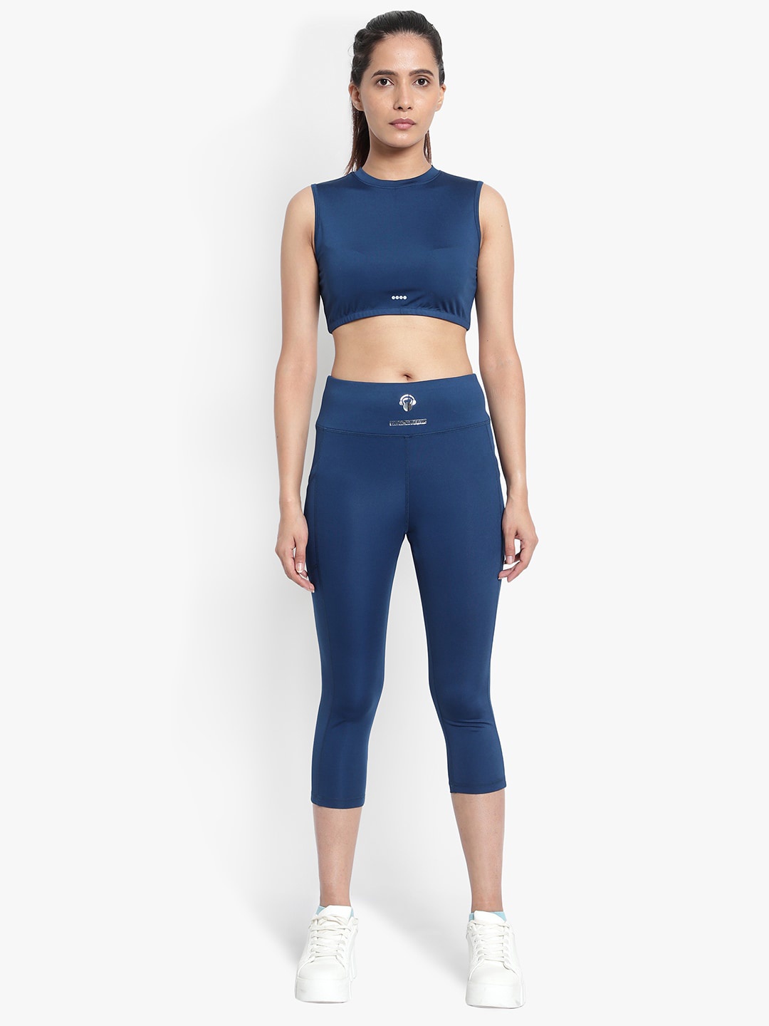 

Wearjukebox Women Crop Top With Tights, Teal