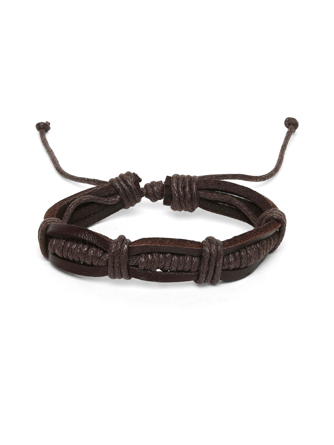 

OOMPH Men Multi Layer Leather Wraparound Bracelet, Brown