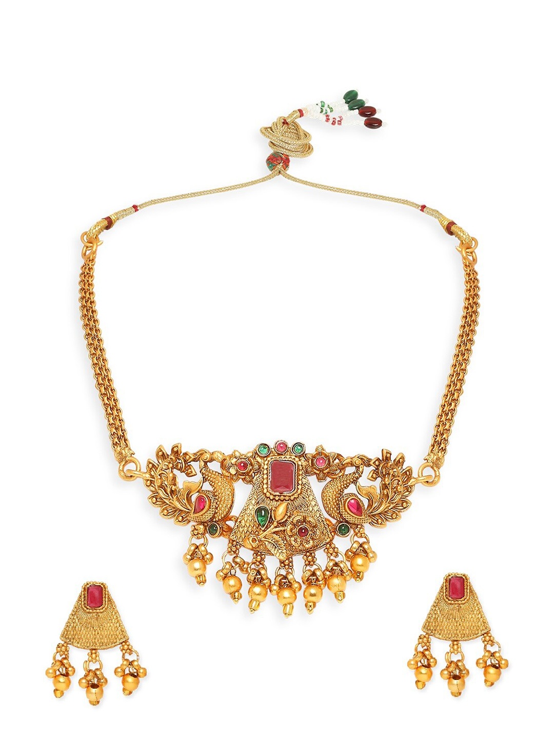 

OOMPH Stone-Studded & Beaded Choker Jewellery Set, Green