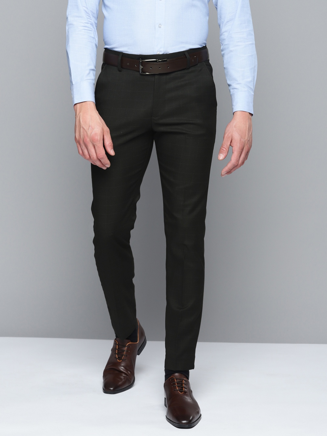 

DENNISON Men Smart Checked Tapered Fit Formal Trousers, Black