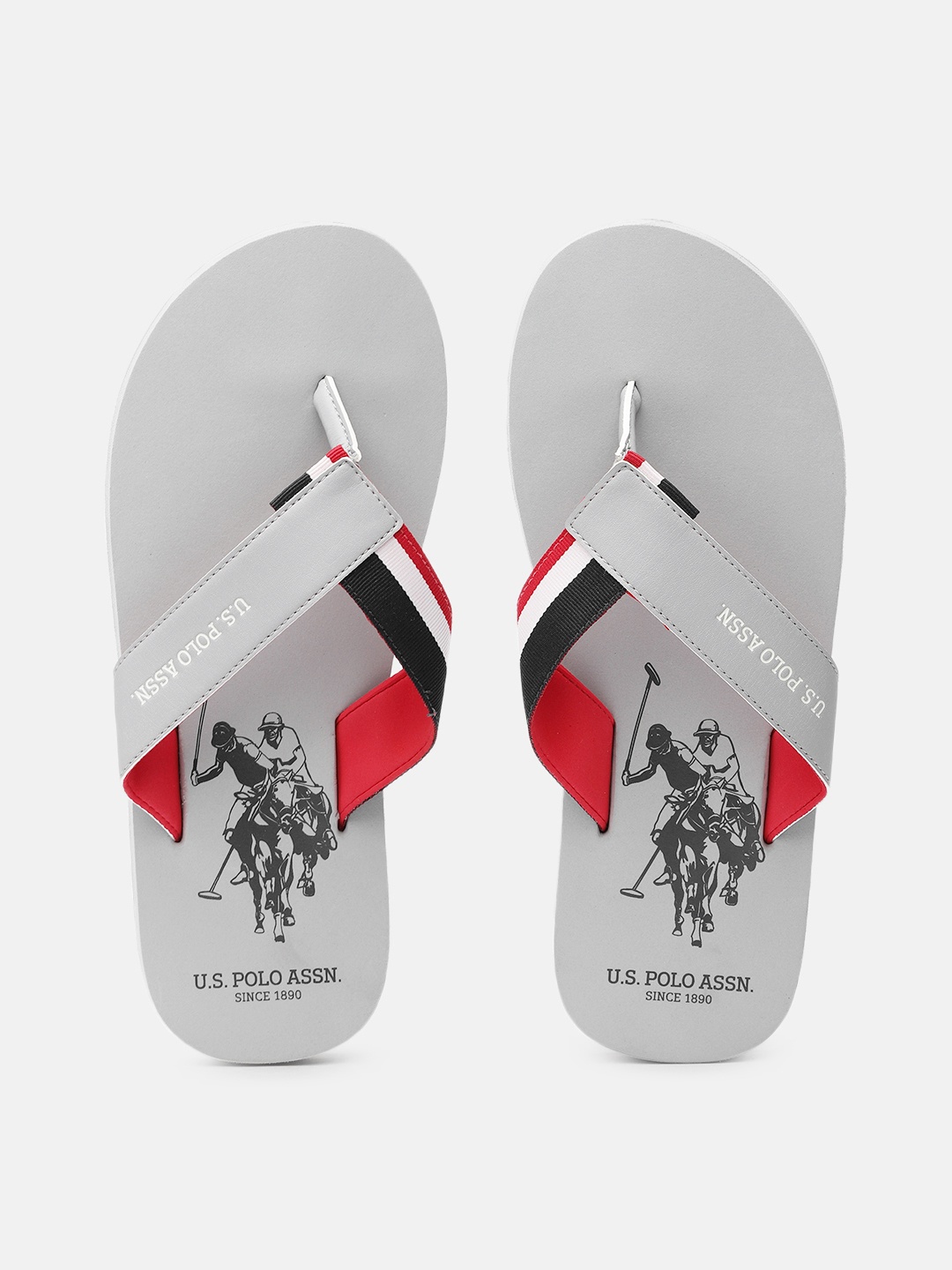 

U.S. Polo Assn. Men Colourblocked Thong Flip-Flops With Brand Logo Print Detail, Grey