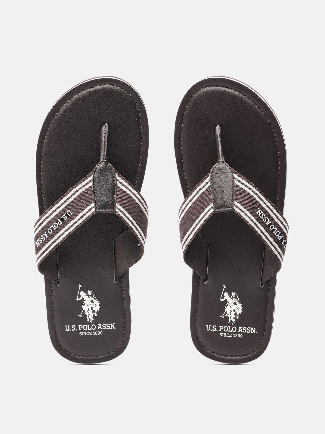

U.S. Polo Assn. Men Brand Logo Printed Thong Flip-Flops, Brown