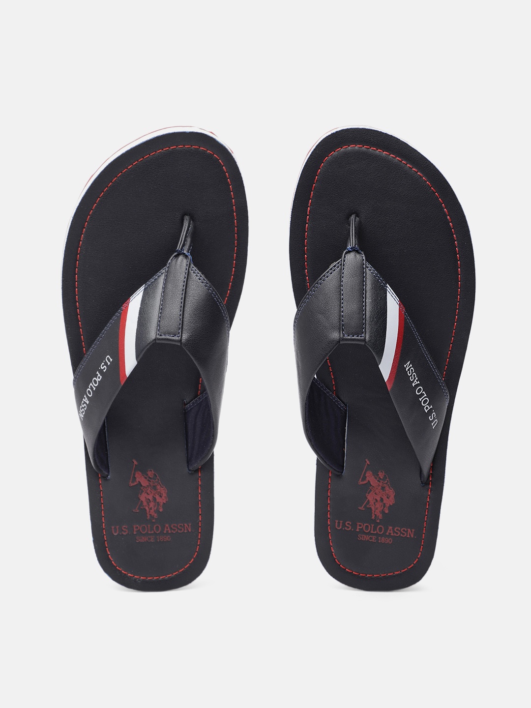 

U.S. Polo Assn. Men Brand Logo Printed Thong Flip-Flops, Navy blue