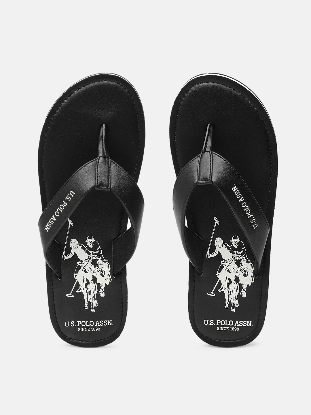 

U.S. Polo Assn. Men Brand Logo Printed Thong Flip-Flops, Black