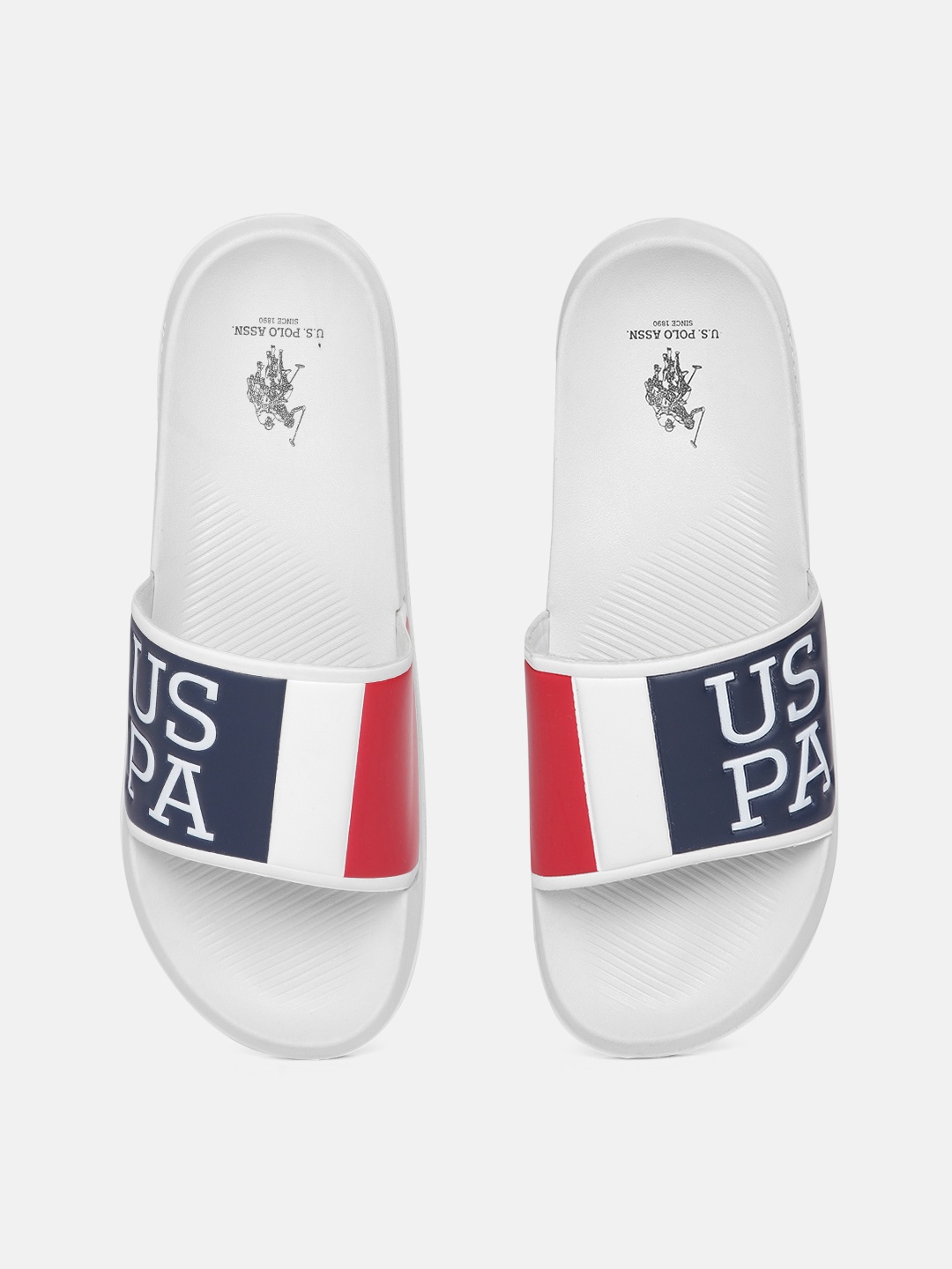 

U.S. Polo Assn. Men Colourblocked Sliders with Brand Logo Detail, White